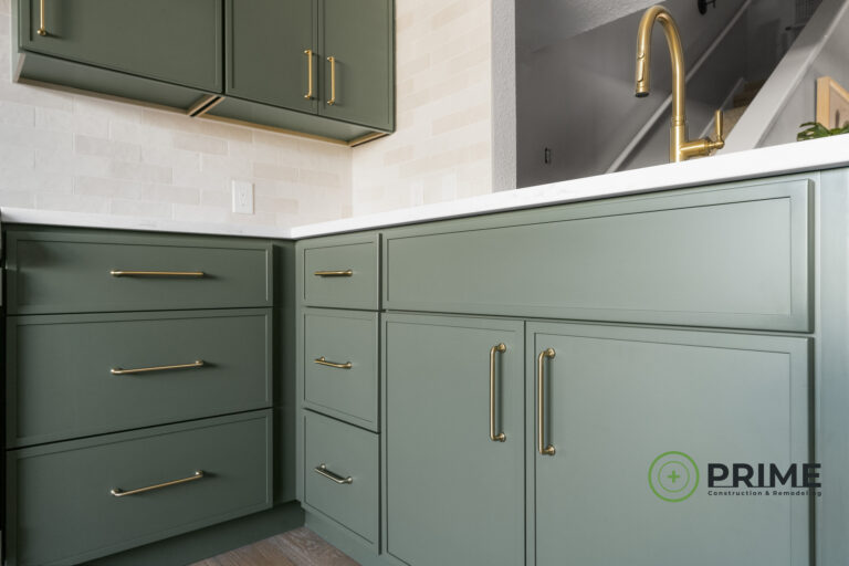 Austin TX kitchen remodeling showcasing an Austin kitchen remodel with sage green cabinets by PRIME Construction & Remodel